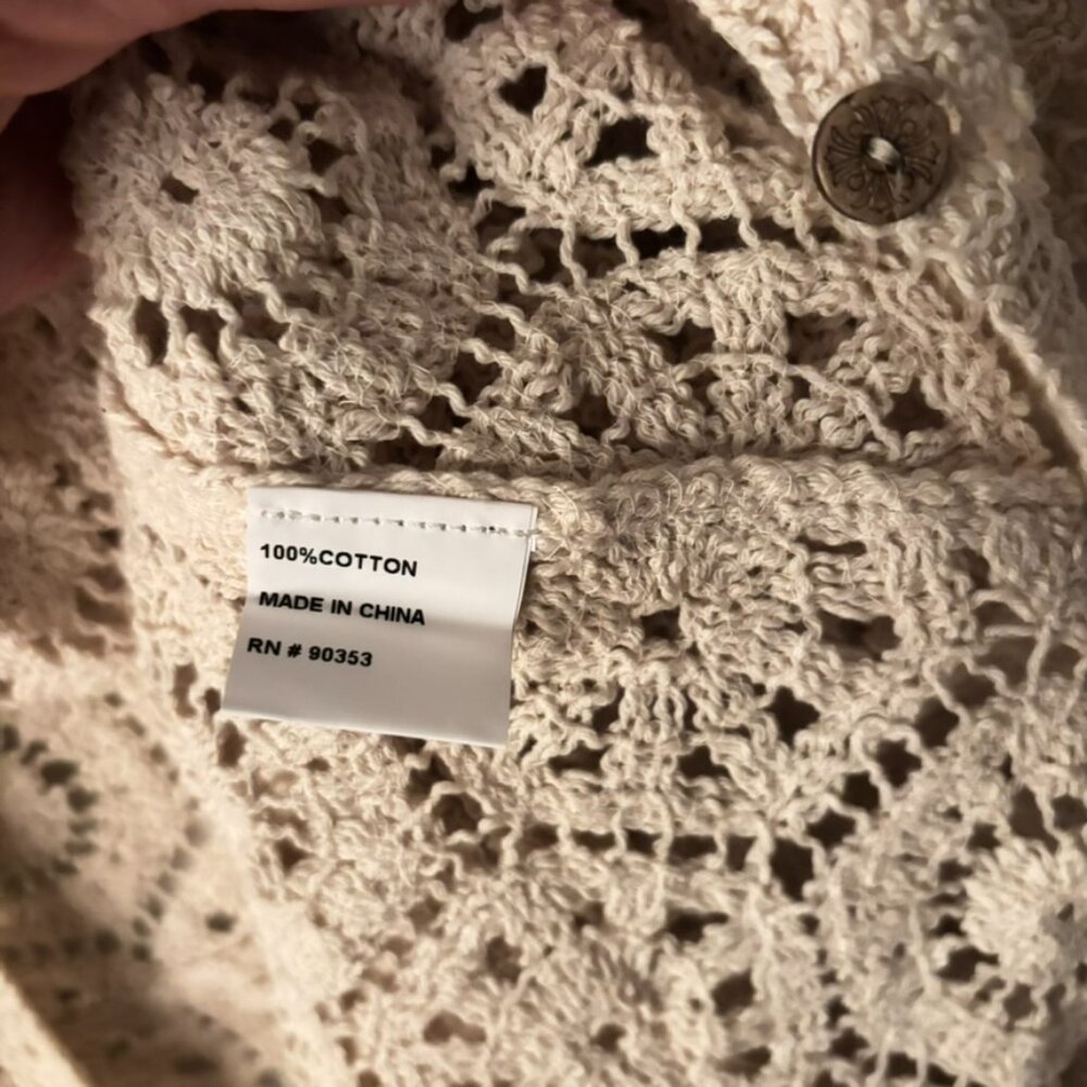 Rebellion Crocheted Cardigan Women's M Cropped Sweater Cream  NEW - Picture 9 of 13